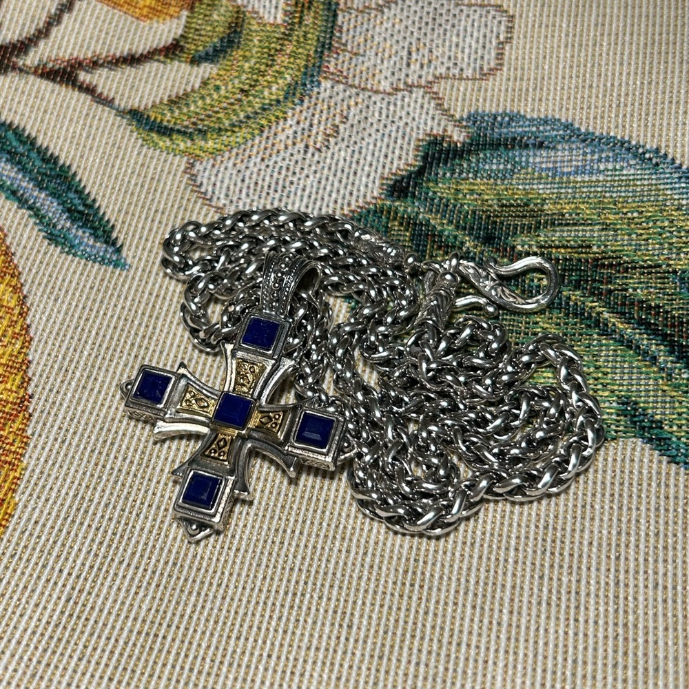 Konstantino 925 Sterling Silver & 18K Gold Lapis Lazuli Cross Pendant Necklace
